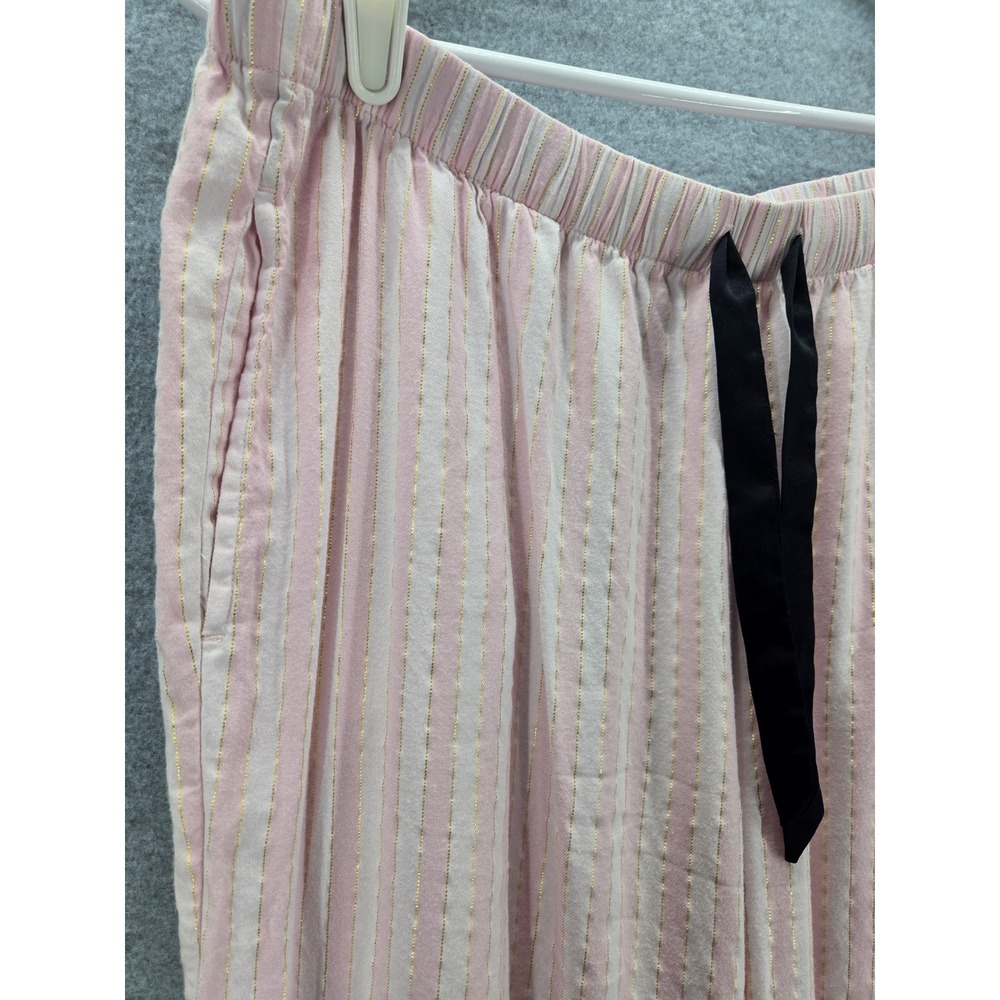 Victoria's Secret Pink White Striped Gold Lurex Pajama Set Large Button Down PJ - Picture 8 of 10